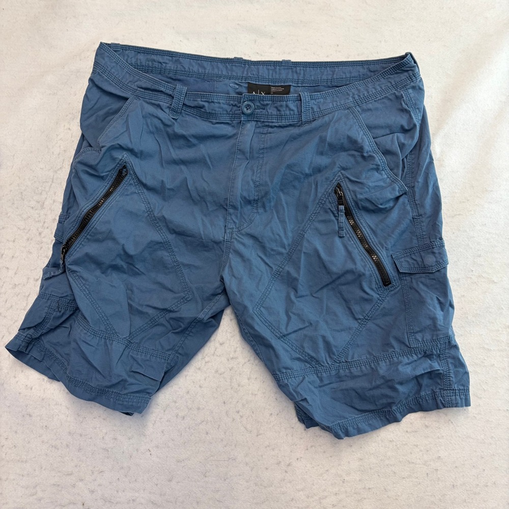 Armani Exchange Cargo Shorts Mens 40 Blue Zipper Pockets Ripstop